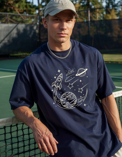 Navy Blue Oversize Unisex T-Shirt with Star Artline Design