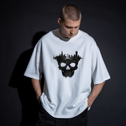 White Oversized Skull Silhouette T-Shirt