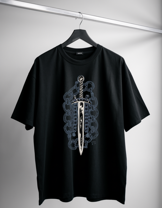 Black Oversized T-Shirt with Enigmatic Geometric Design | Trendy Unisex