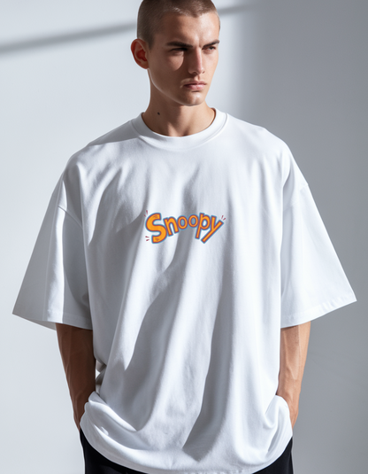 White Oversized Unisex T-Shirt with Iconic Snoopy Graphic