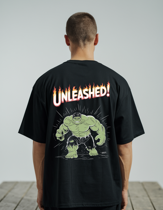 Hulk Unleashed Cartoon Art Oversized Black T-Shirt – Premium Cotton Comfort