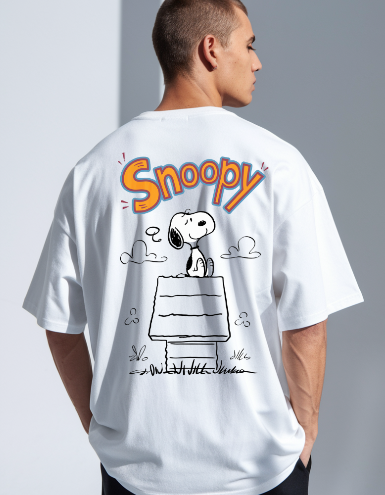 White Oversized Unisex T-Shirt with Iconic Snoopy Graphic