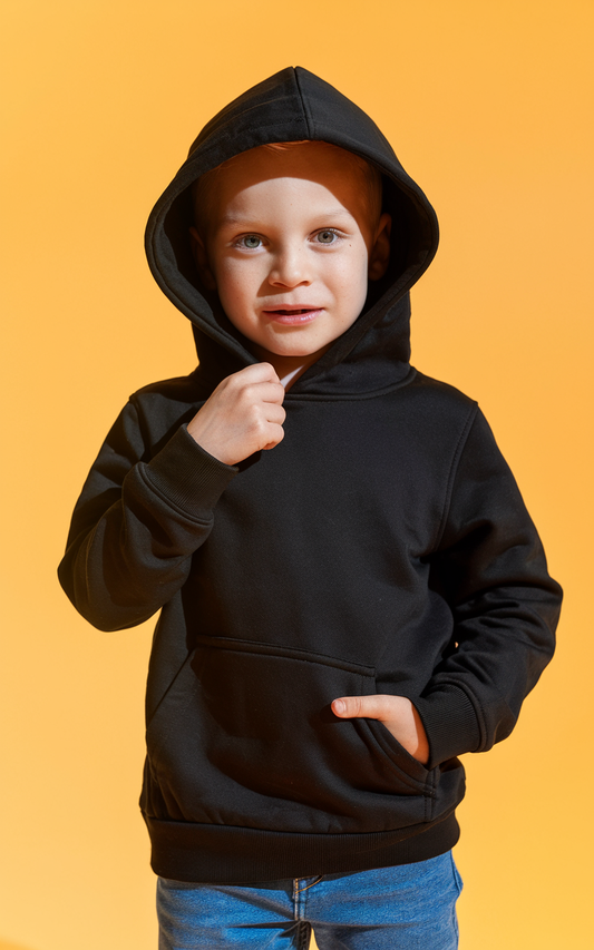 Kids' Black Plain Hoodie