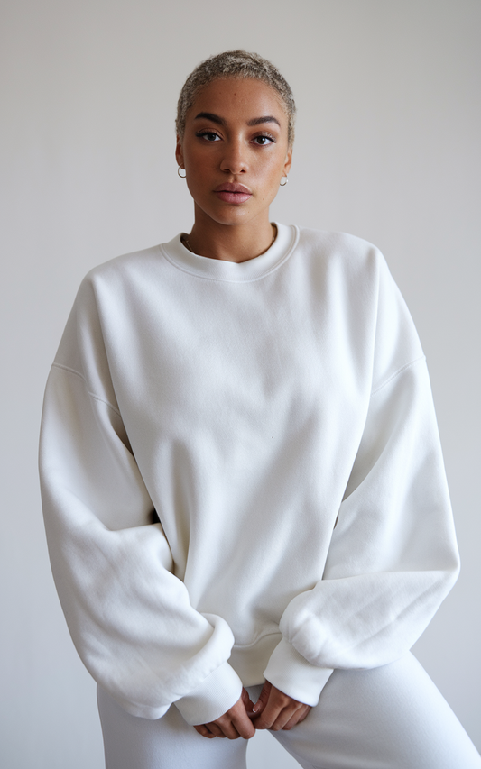 "Timeless White: 100% Cotton Unisex Classic Sweatshirt"